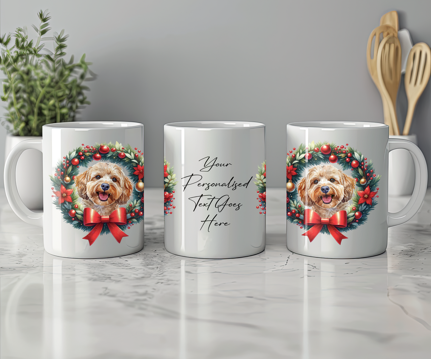 Personalised Cockapoo Dog Christmas Wreath Gift Mug