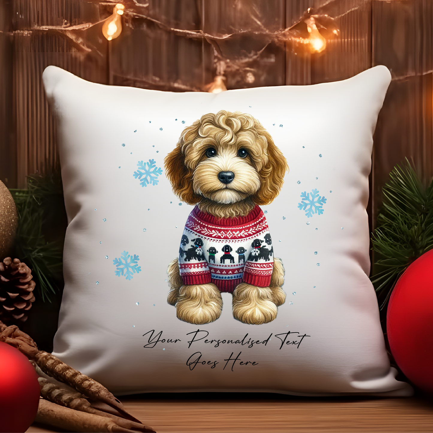 Personalised Cockapoo Dog Christmas jumper Cushion Cover Gift