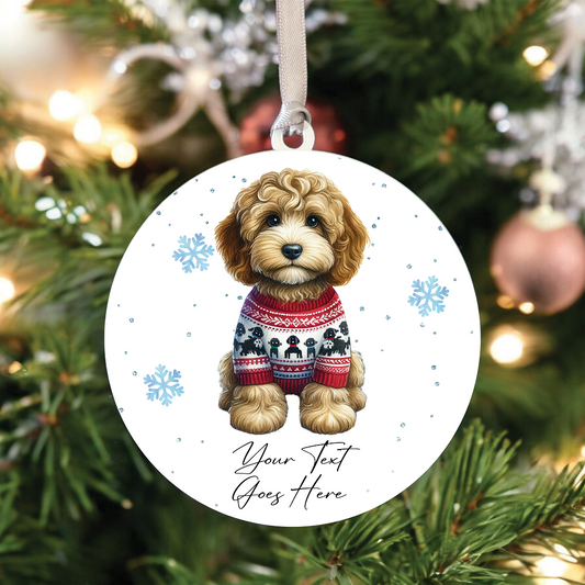 A Personalised Cockapoo Christmas Jumper Dog Hanging Bauble Decoration