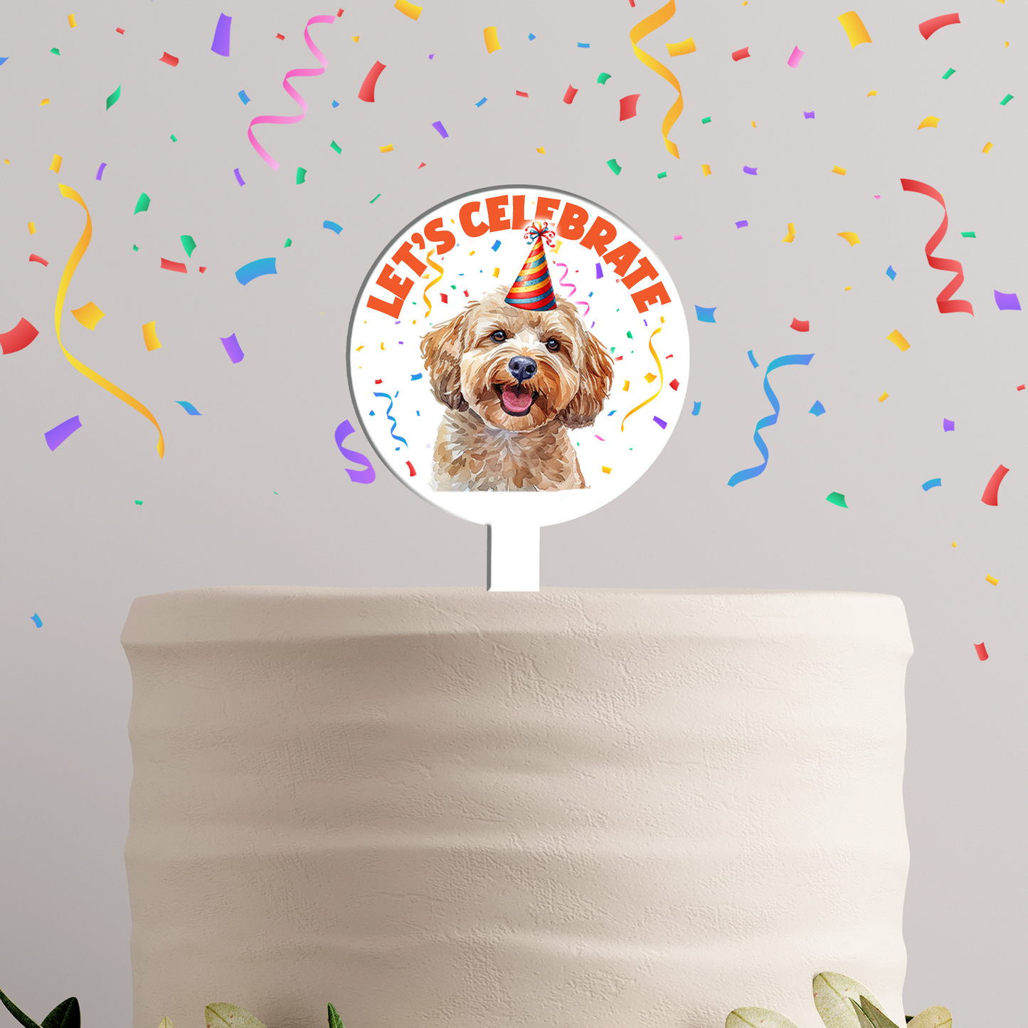 Personalised Dog Party Hat Cake Topper - Cockapoo