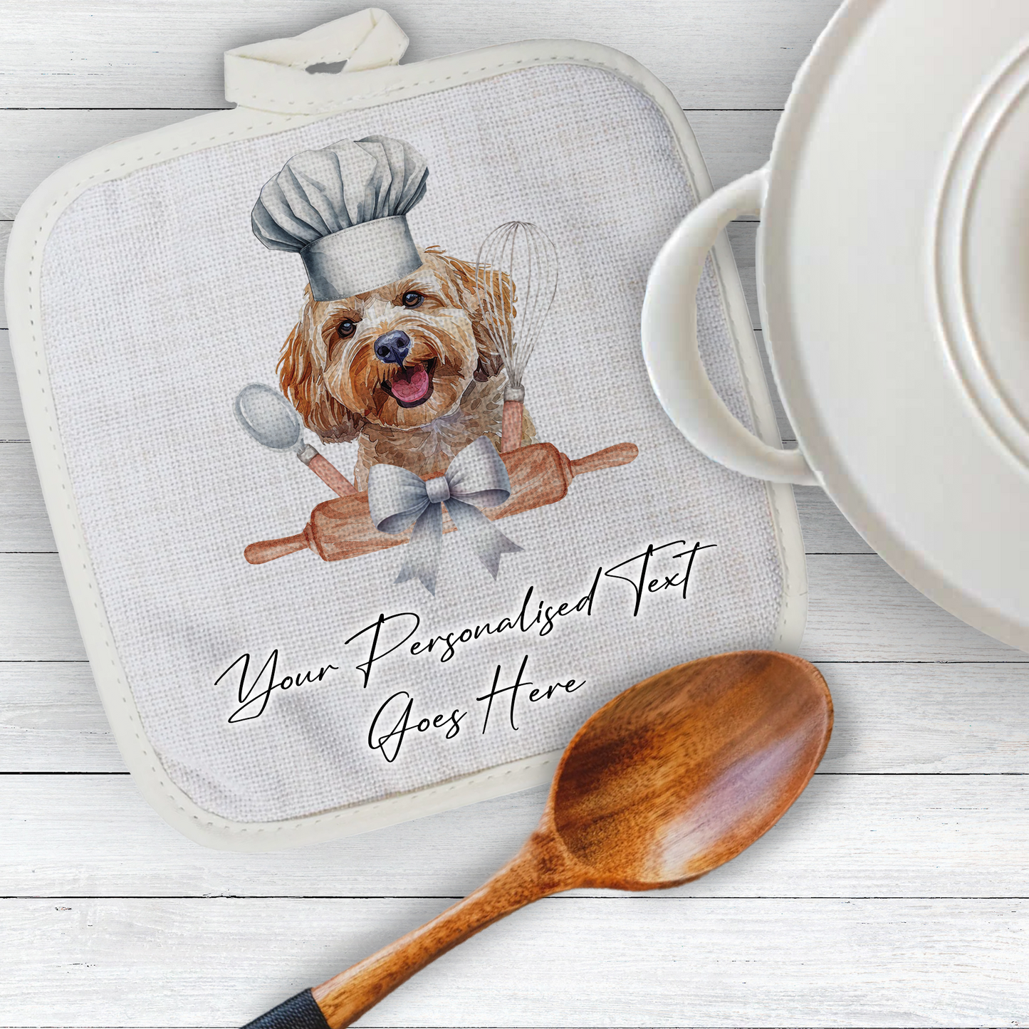 Personalised Dog In Chef Hat Gift Pot Holder / Grab - Cockapoo