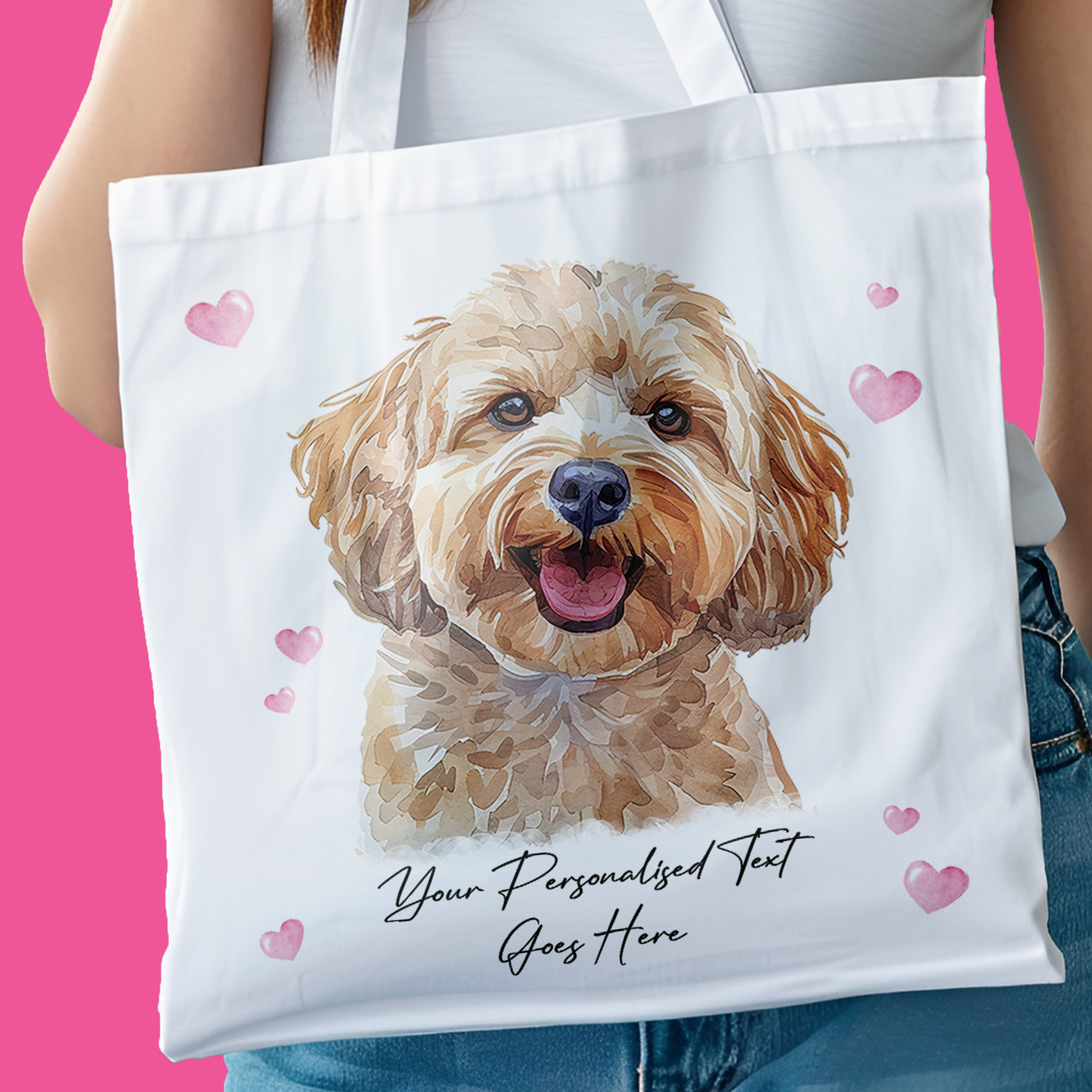 Personalised Dog Love Hearts Cockapoo Tote Bag