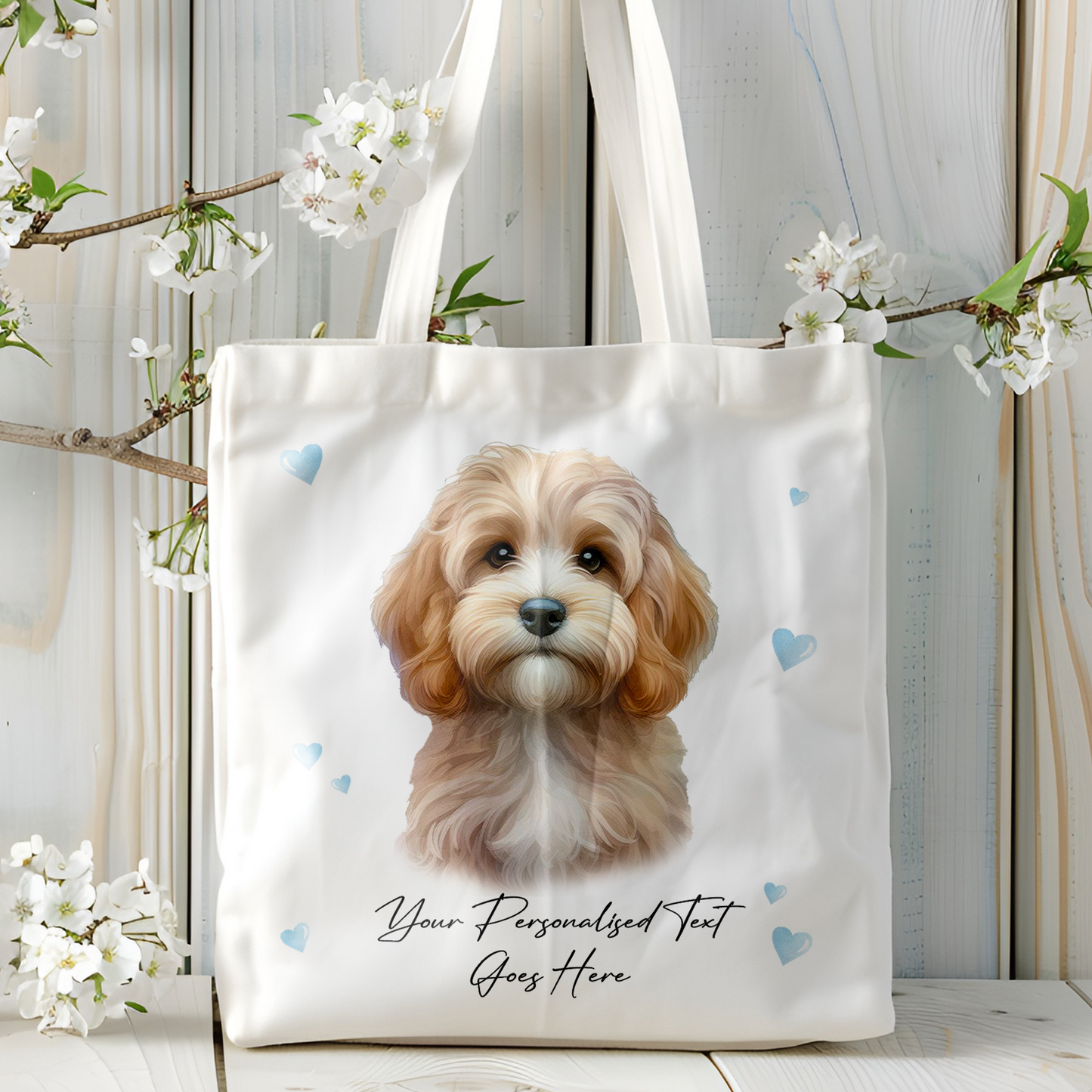 Personalised Dog Love Hearts Sand Cockapoo Tote Bag