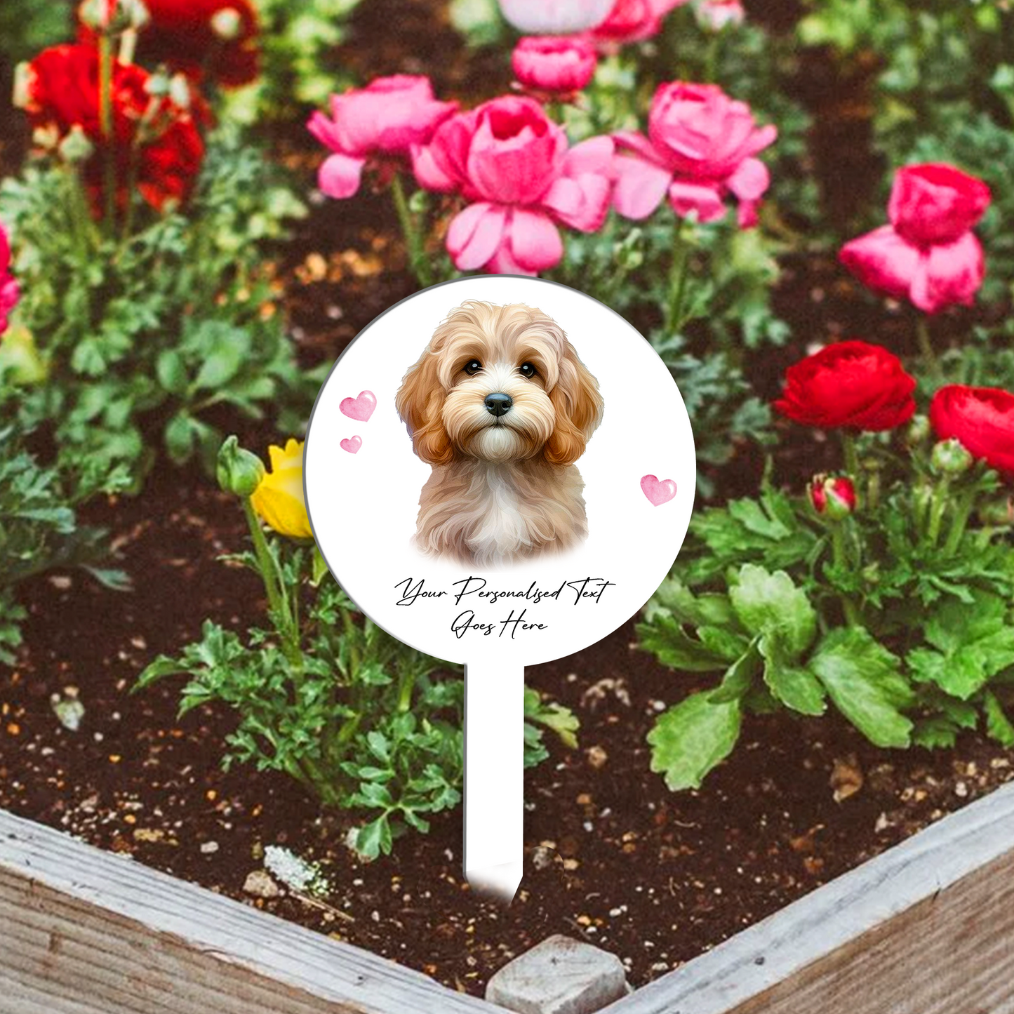 Personalised Dog Love Heart Grave Marker - Sand Cockapoo