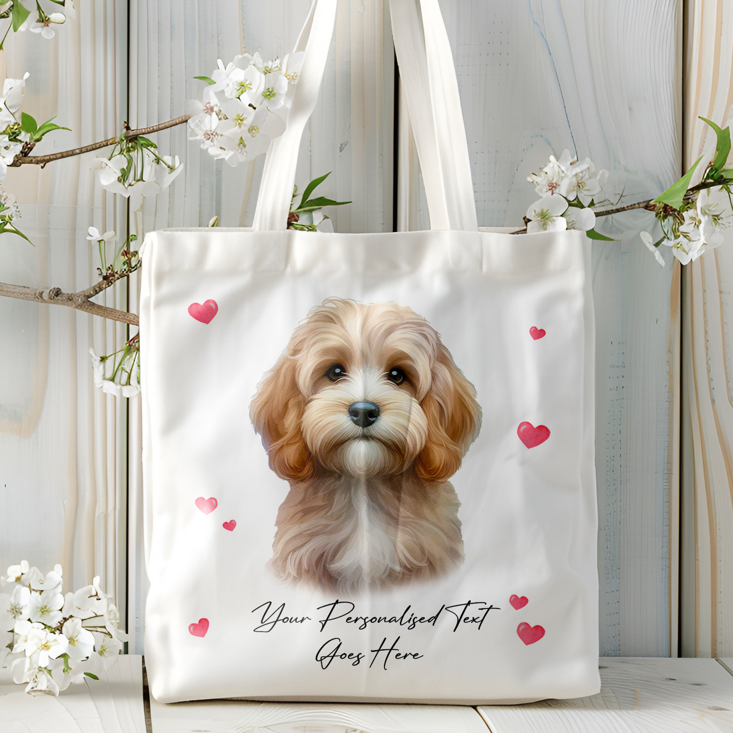 Personalised Dog Love Hearts Sand Cockapoo Tote Bag