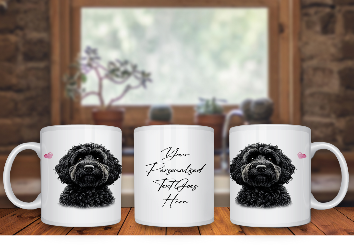 Personalised Dog Gift Mug - Black Cockapoo with Custom Message and Optional Hearts