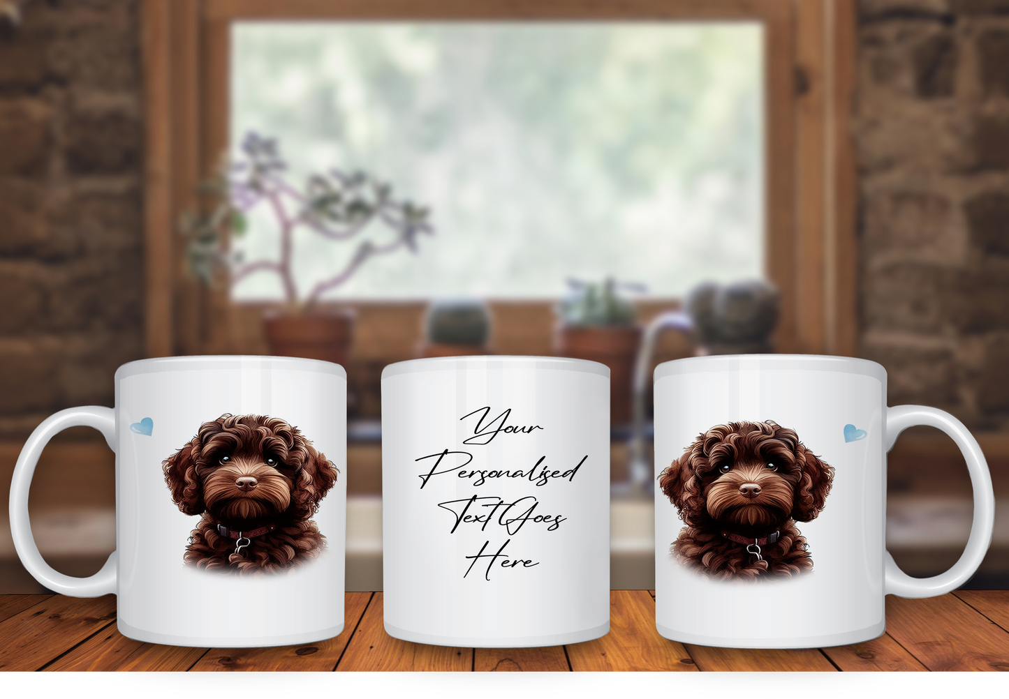 Personalised Dog Gift Mug - Chocolate Cockapoo with Custom Message and Optional Hearts