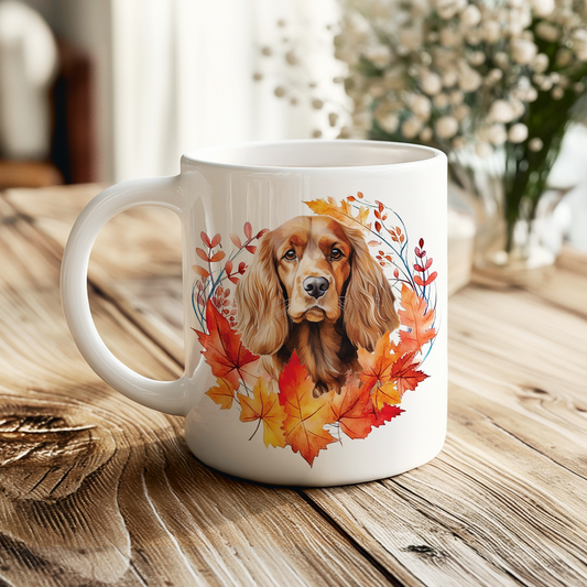 Personalised Cocker Spaniel in an Autumn wreath - Keepsake Mug, ideal gift for Birthday and Christmas Gift, by Floppsie Moppsie – floppsiemoppsie at floppsiemoppsie.co.uk