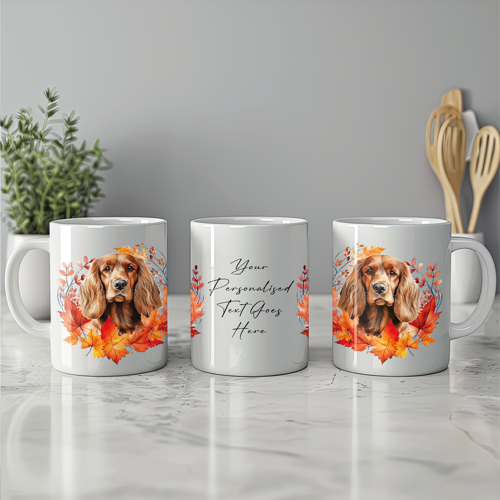 Personalised Cocker Spaniel in an Autumn wreath - Keepsake Mug, ideal gift for Birthday and Christmas Gift, by Floppsie Moppsie – floppsiemoppsie at floppsiemoppsie.co.uk