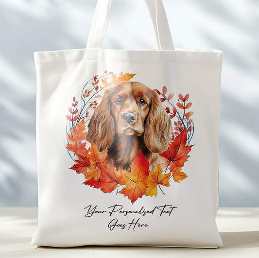 Personalised Dog Autumn Wreath Cocker Spaniel Tote Bag