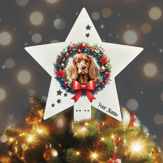 Personalised Pet Dog Cocker Spaniel wreath Christmas Tree Topper - Keepsake Gift, by Floppsie Moppsie – floppsiemoppsie at floppsiemoppsie.co.uk