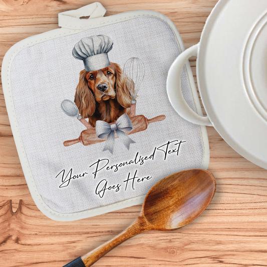 Personalised Dog In Chef Hat Gift Pot Holder / Grab - Cocker Spaniel