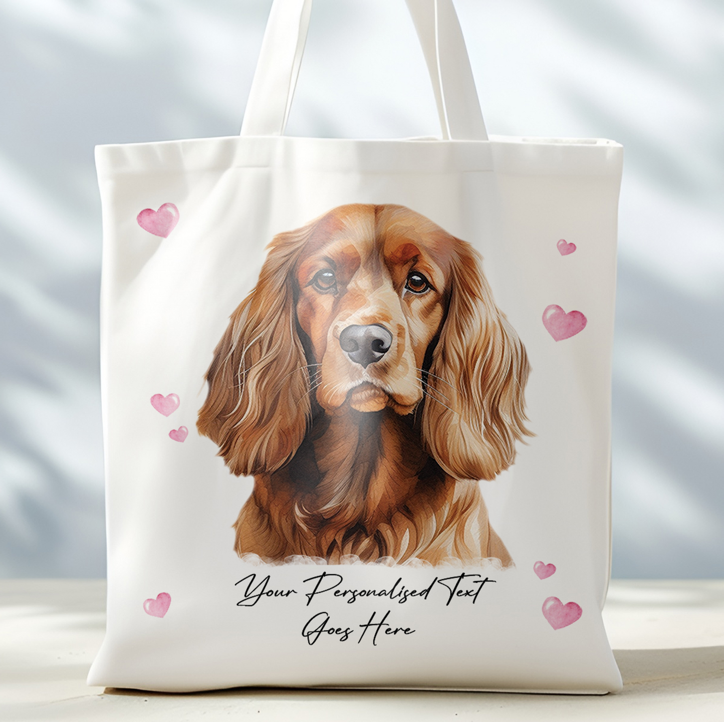 Personalised Dog Love Hearts Cocker Spaniel Tote Bag