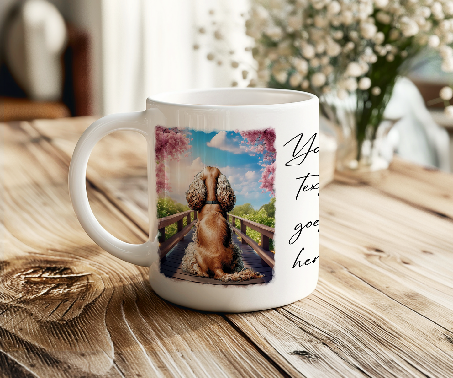 Cockapoo on a Bridge Personalised Dog Mug