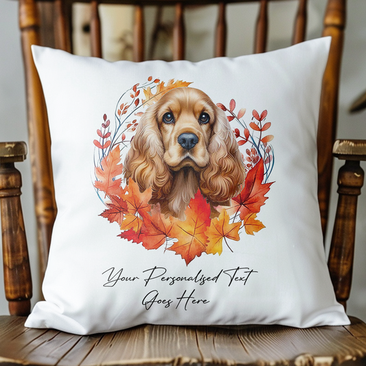 Personalised Cocker Spaniel in an Autumn wreath - Keepsake Gift cushion, by Floppsie Moppsie – floppsiemoppsie at floppsiemoppsie.co.uk