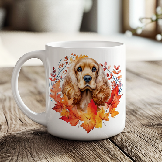 Personalised Cocker Spaniel in an Autumn wreath - Keepsake Mug, ideal gift for Birthday and Christmas Gift, by Floppsie Moppsie – floppsiemoppsie at floppsiemoppsie.co.uk