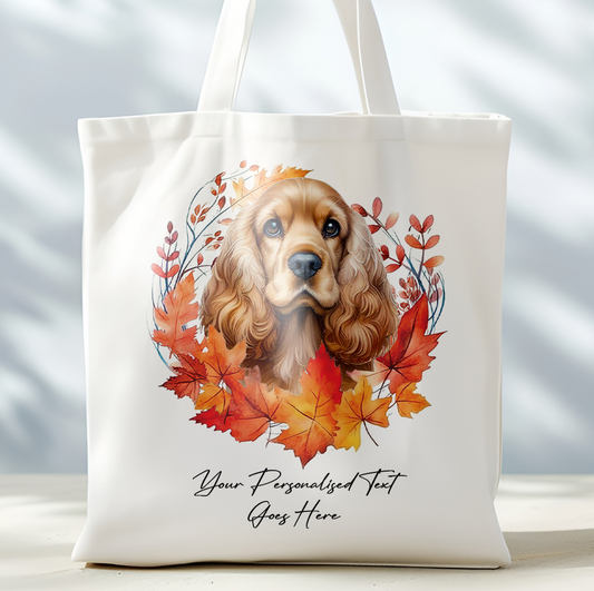 Personalised Dog Autumn Wreath Cocker Spaniel Tote Bag B