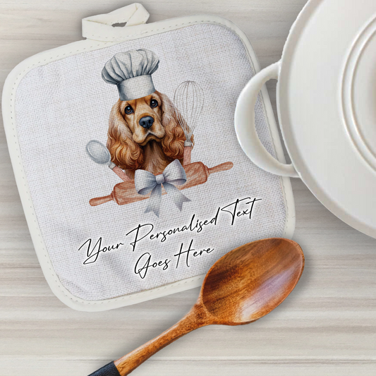 Personalised Dog In Chef Hat Gift Pot Holder / Grab - Cocker Spaniel B