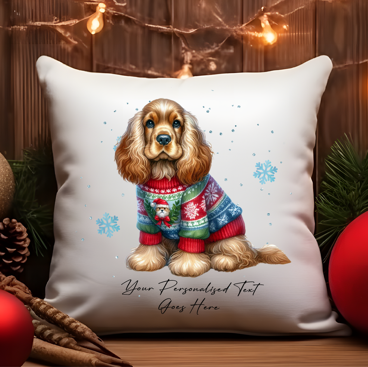 Personalised Cocker Spaniel Dog Christmas jumper Cushion Cover Gift