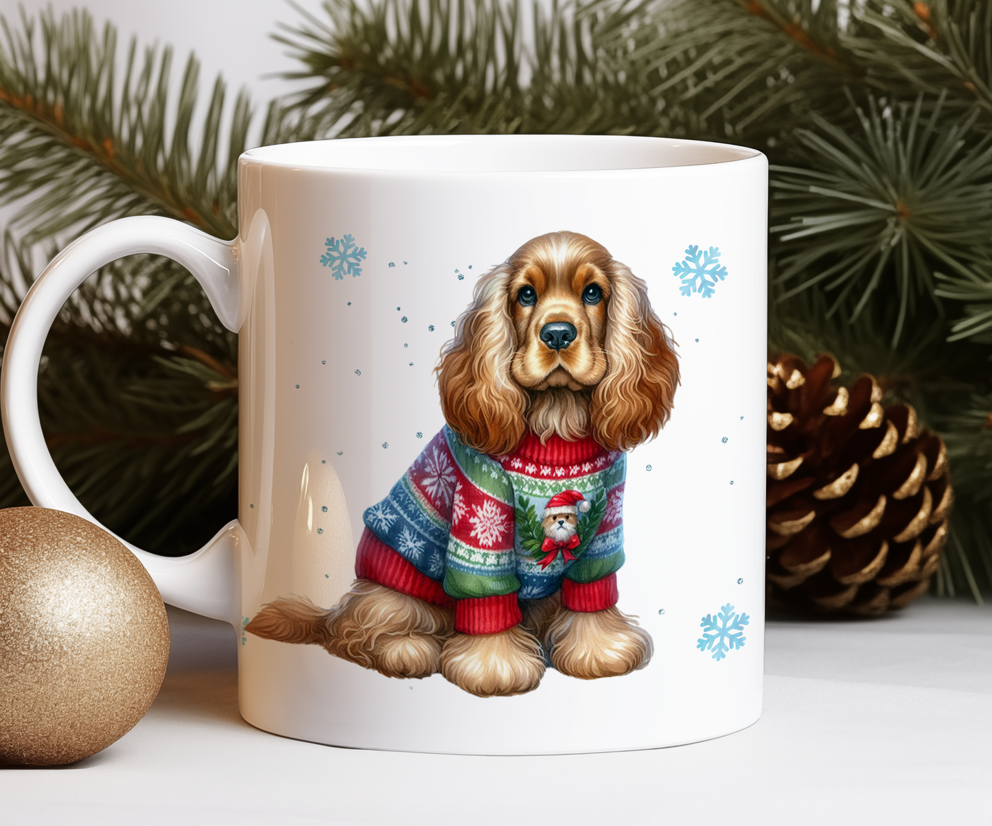 Personalised Cocker Spaniel Dog Christmas Jumper Gift Mug