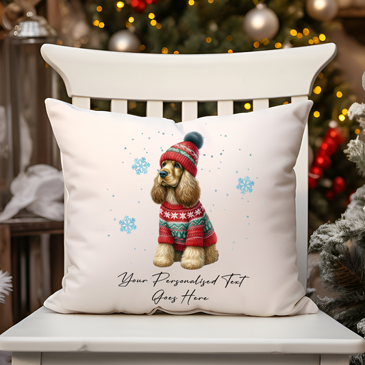 Personalised Cocker Spaniel Dog Christmas jumper Cushion Cover Gift - Style B