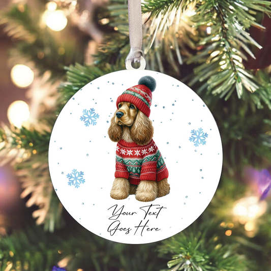 A Personalised Cocker Spaniel Jumper Dog Hanging Bauble Decoration - B