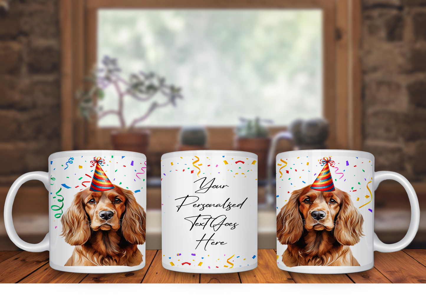 Personalised Dog Gift Mug - Cocker Spaniel with Birthday Congratulations Party Hat