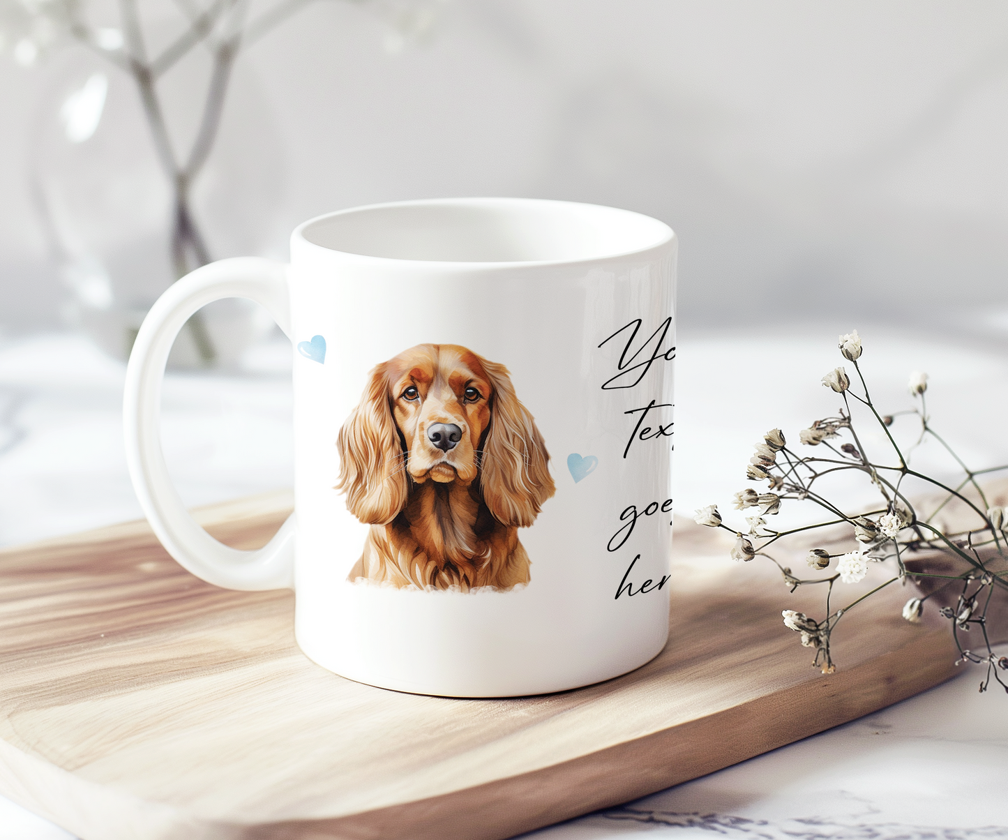 Personalised Dog Gift Mug - Cocker Spaniel with Custom Message and Optional Hearts