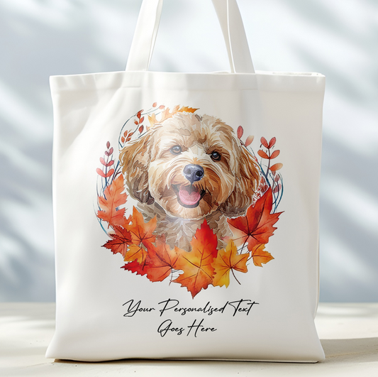 Personalised Dog Autumn Wreath Cockapoo Tote Bag