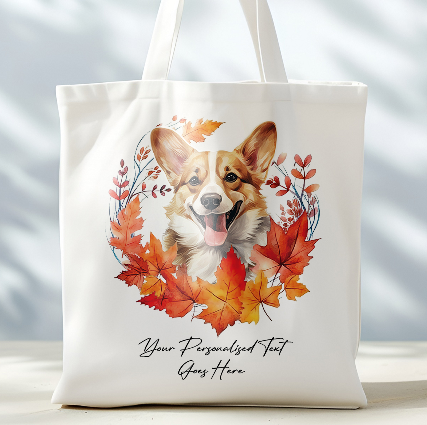 Personalised Dog Autumn Wreath Corgi Tote Bag