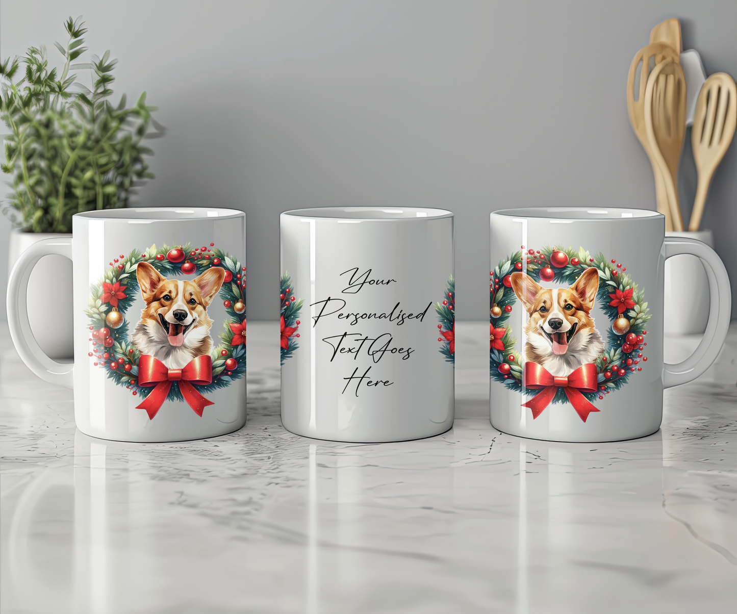 Personalised Corgi Dog Christmas Wreath Gift Mug