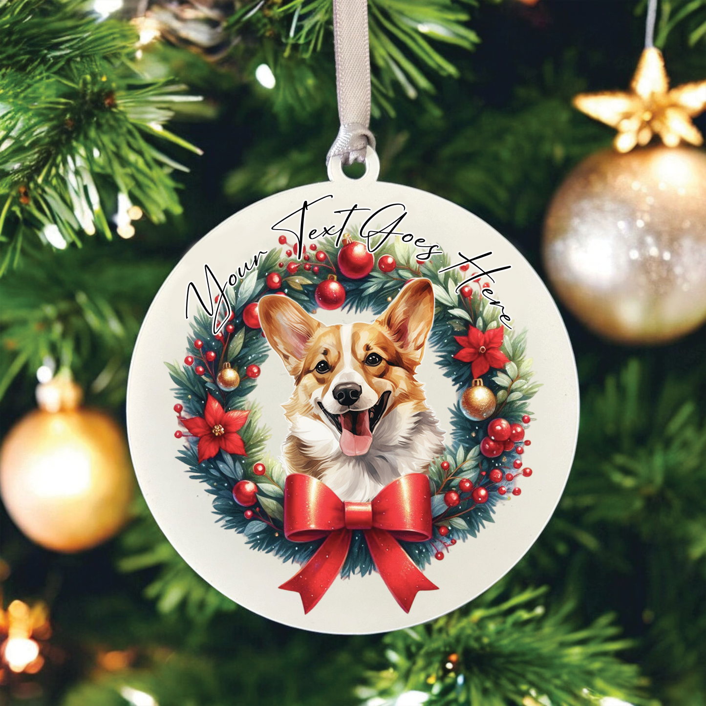 Personalised Corgi Dog Christmas Wreath - Hanging Bauble Decoration