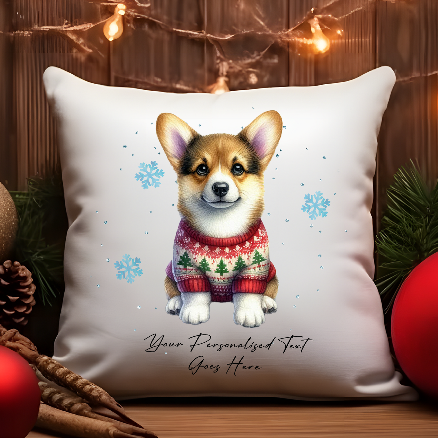 Personalised Corgi Dog Christmas jumper Cushion Cover Gift - Stlye B