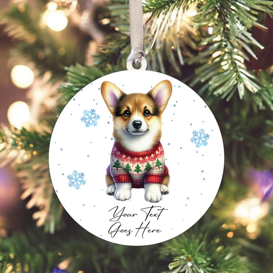 A Personalised Corgi Jumper Dog Hanging Bauble Decoration - B