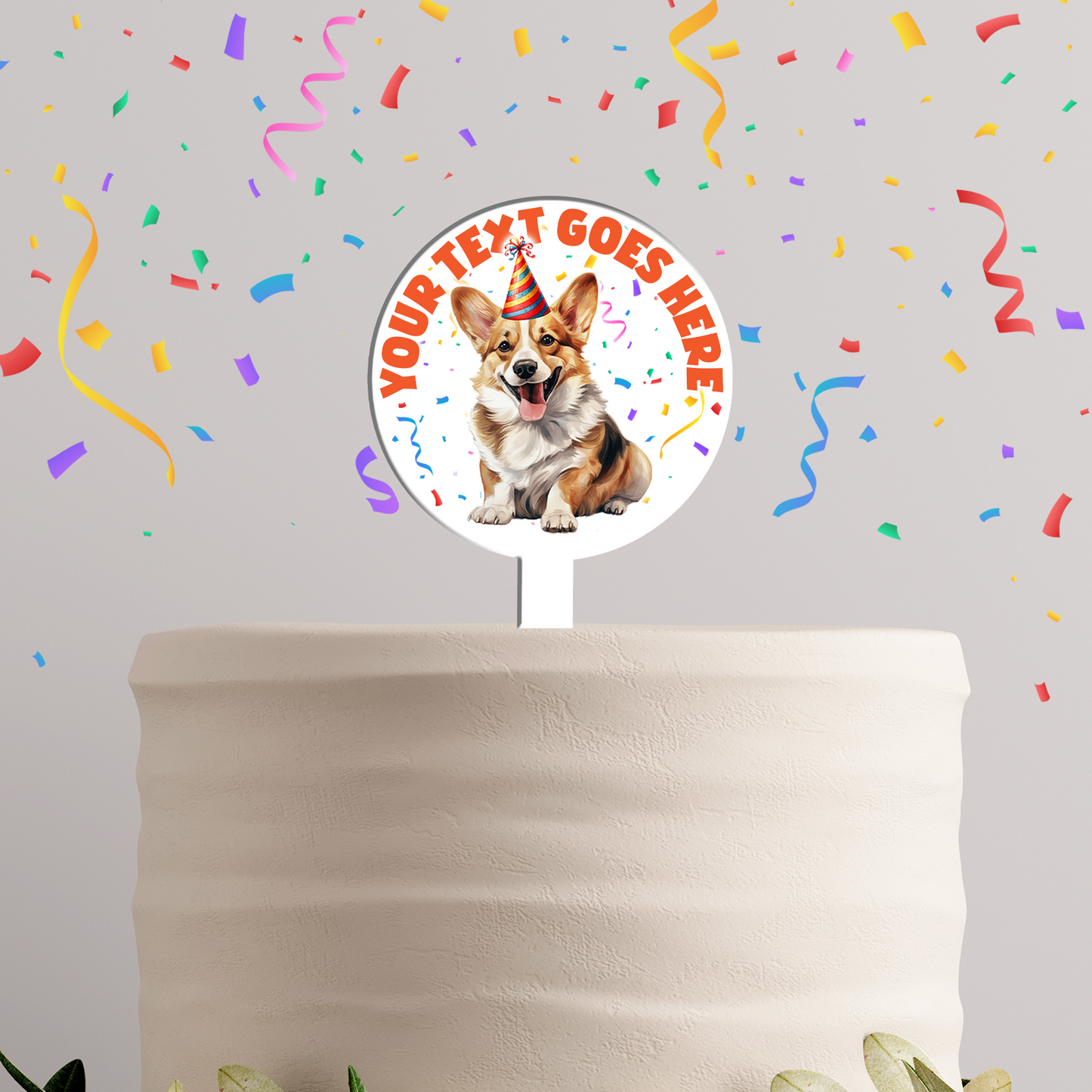 Personalised Dog Party Hat Cake Topper - Corgi