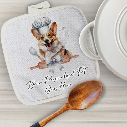 Personalised Dog In Chef Hat Gift Pot Holder / Grab - Corgi