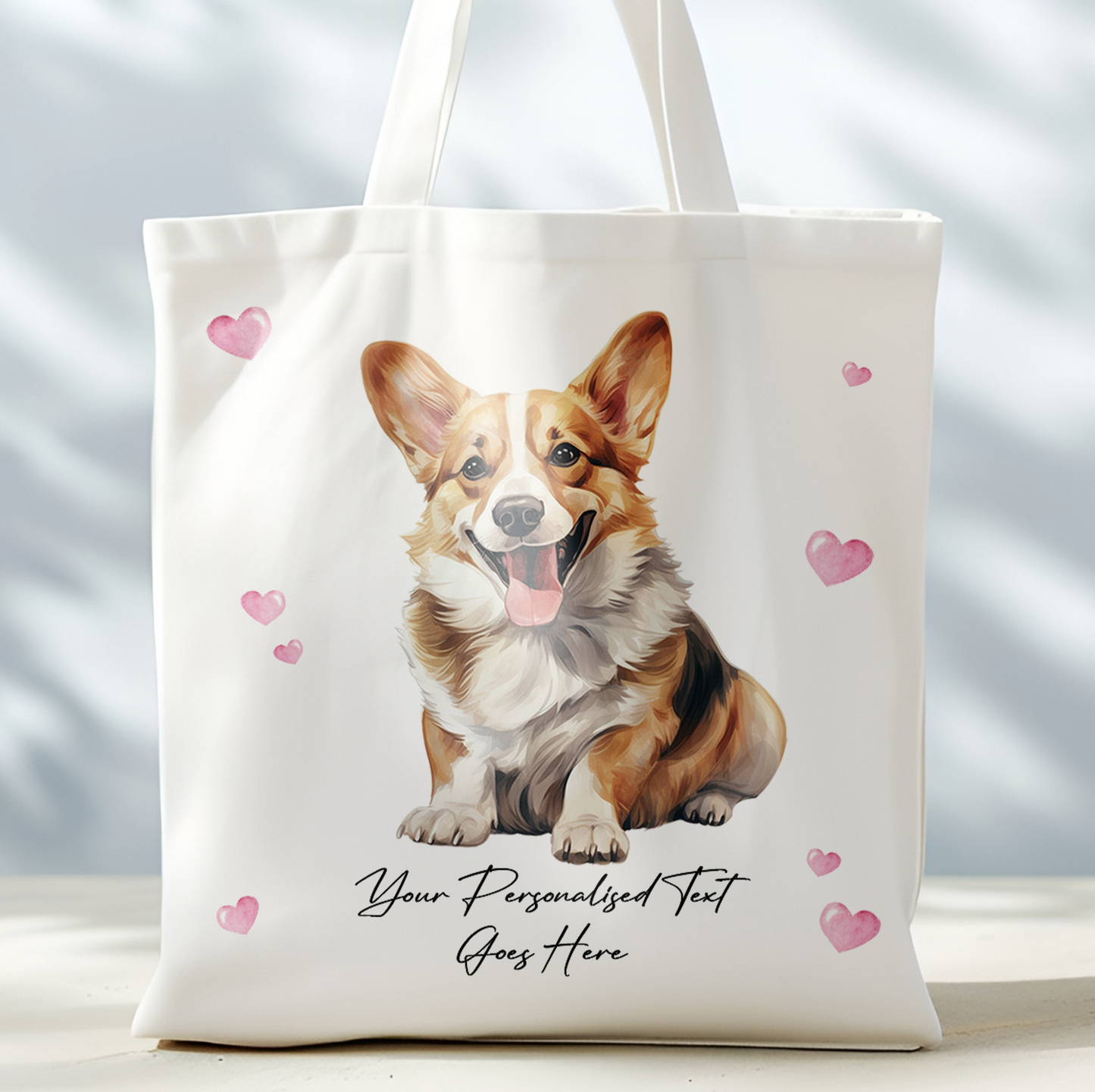 Personalised Dog Love Hearts Corgi Tote Bag