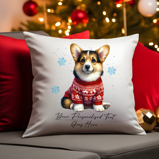 Personalised Corgi Dog Christmas jumper Cushion Cover Gift