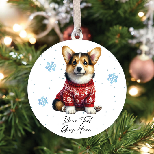 A Personalised Corgi Jumper Dog Hanging Bauble Decoration