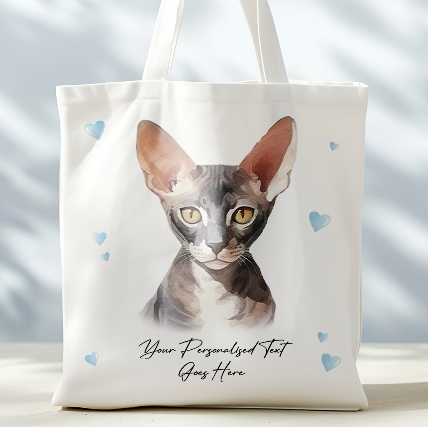 Personalised Cat Love Hearts Cornish Rex Tote Bag