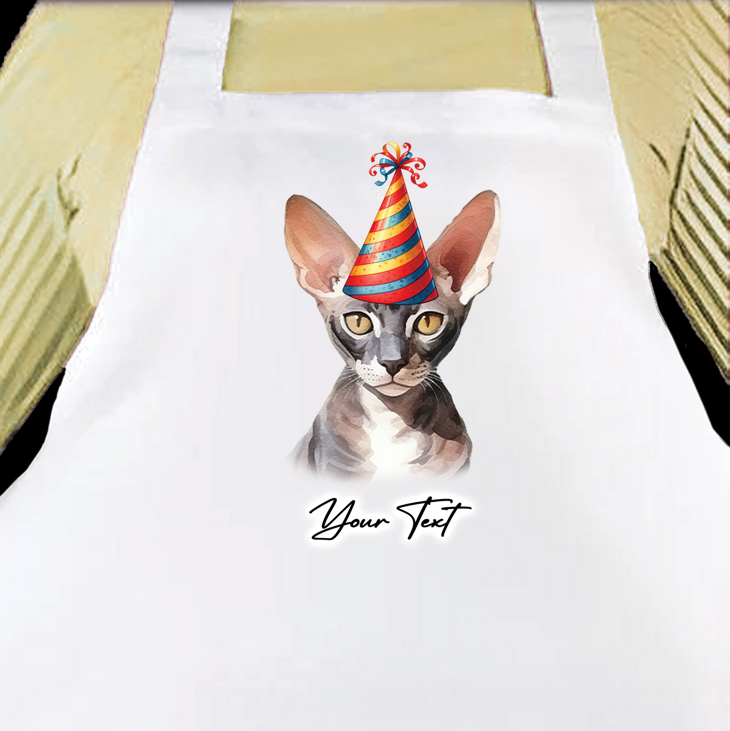 Personalised Cat Birthday Party Hat Cooking Apron - Cornish Rex