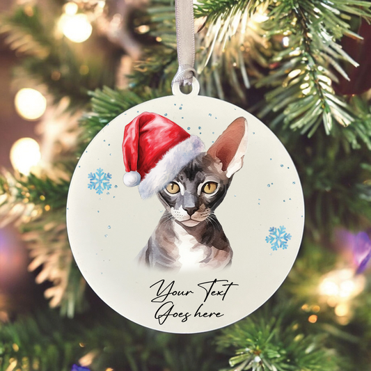 Personalised Christmas Cornish Rex in Santa Hat - Hanging Cat Bauble Decoration