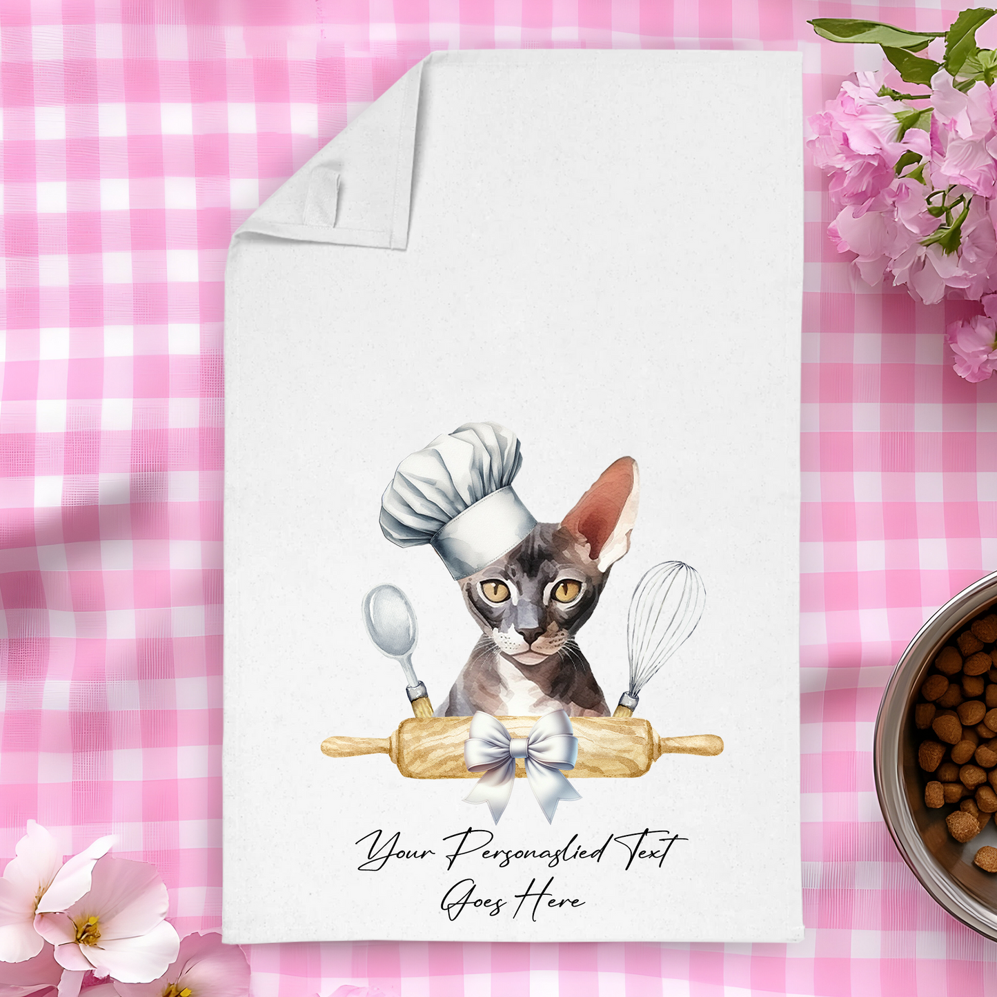 Personalised Cat In Chef Hat Gift Tea Towel - Cornish Rex