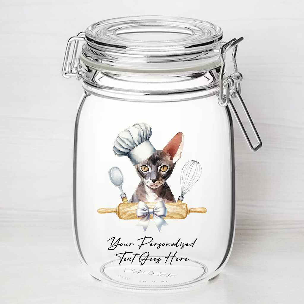 Personalised Cornish Rex Chef Cat - Kilner Style Gift Jar