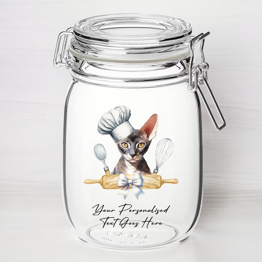 Personalised Cornish Rex Chef Cat - Kilner Style Gift Jar