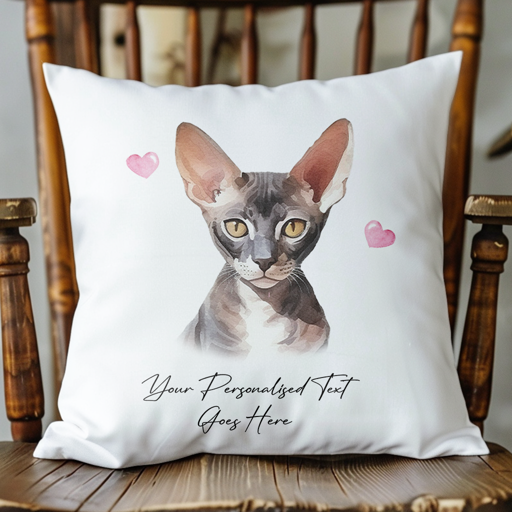 Personalised Cornish Rex Cat Love Hearts - Cushion Cover Gift