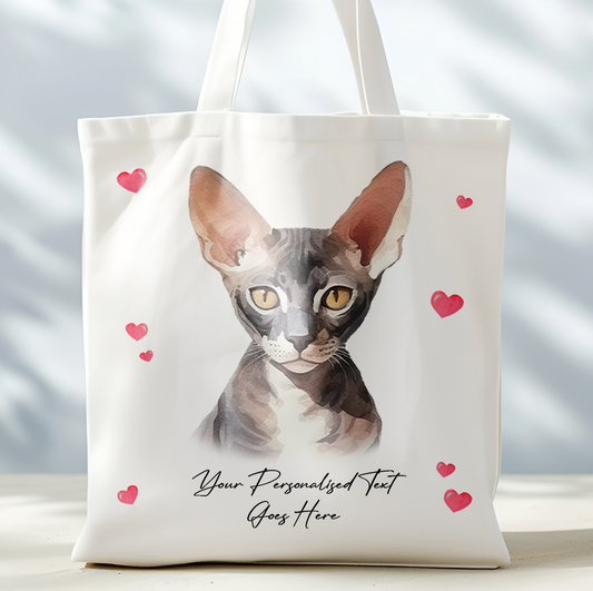 Personalised Cat Love Hearts Cornish Rex Tote Bag