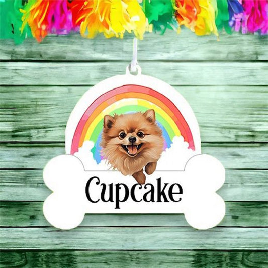 Personalised Pomeranian Rainbow Hanging Decoration