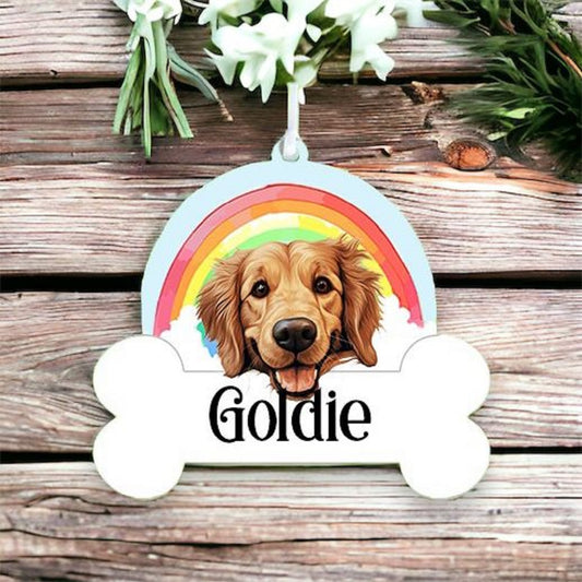 Personalised Golden Retriever Rainbow Hanging Decoration