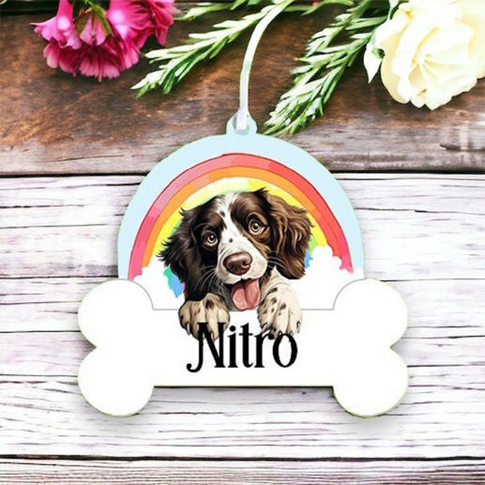 Personalised English Springer Spaniel Rainbow Hanging Decoration